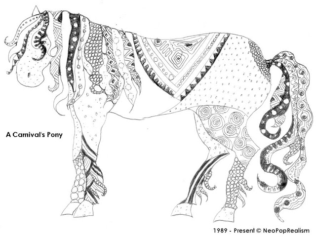 Рисование Карнавального лошадь чернильной ручкой в  стиле НеоПопРеализм, 3, 4, 5, 6, 7  класс